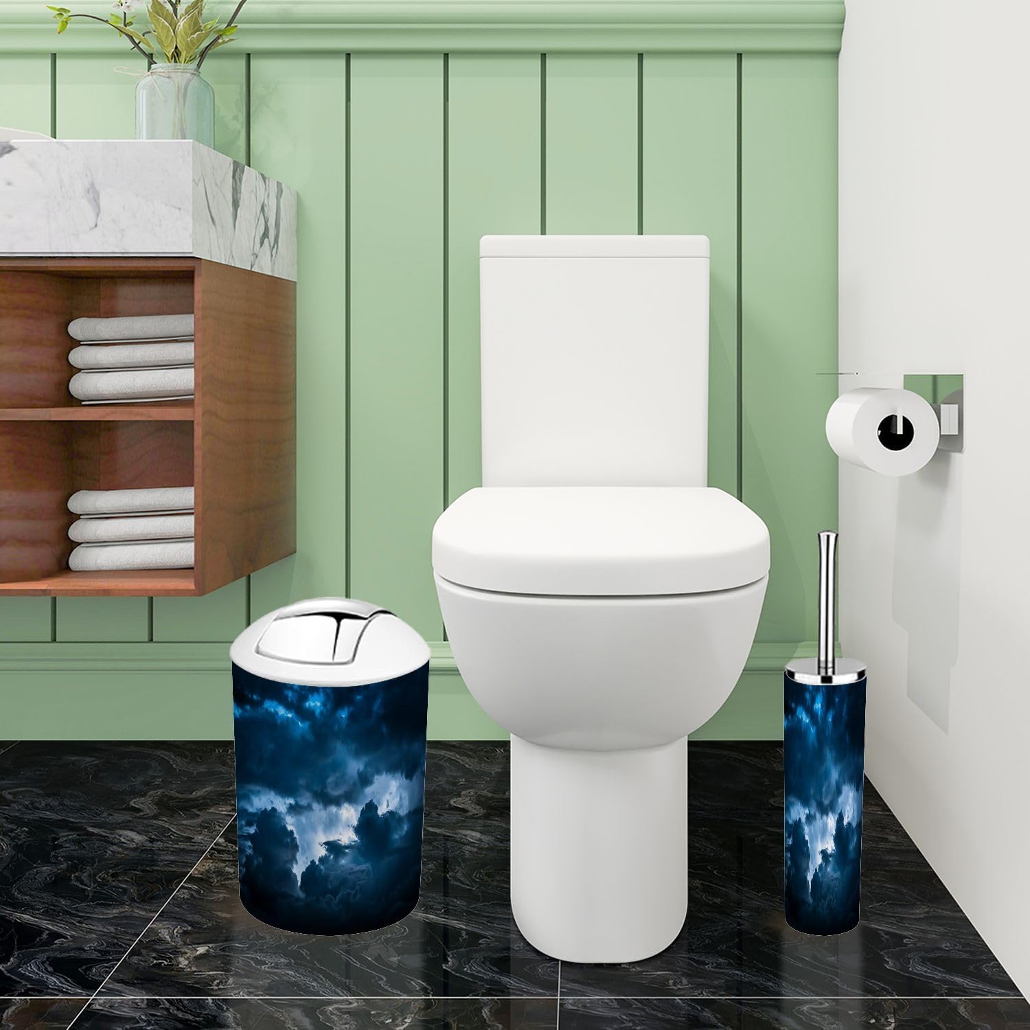 Boho Dark Blue Bathroom Accessory Set 6 Piece