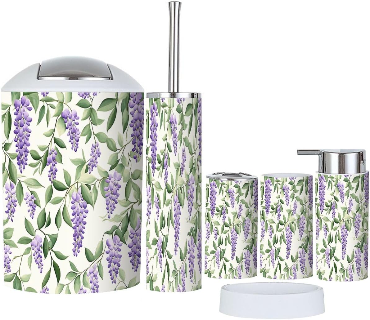 6 Piece Bathroom Accessory Set Purple Wisteria