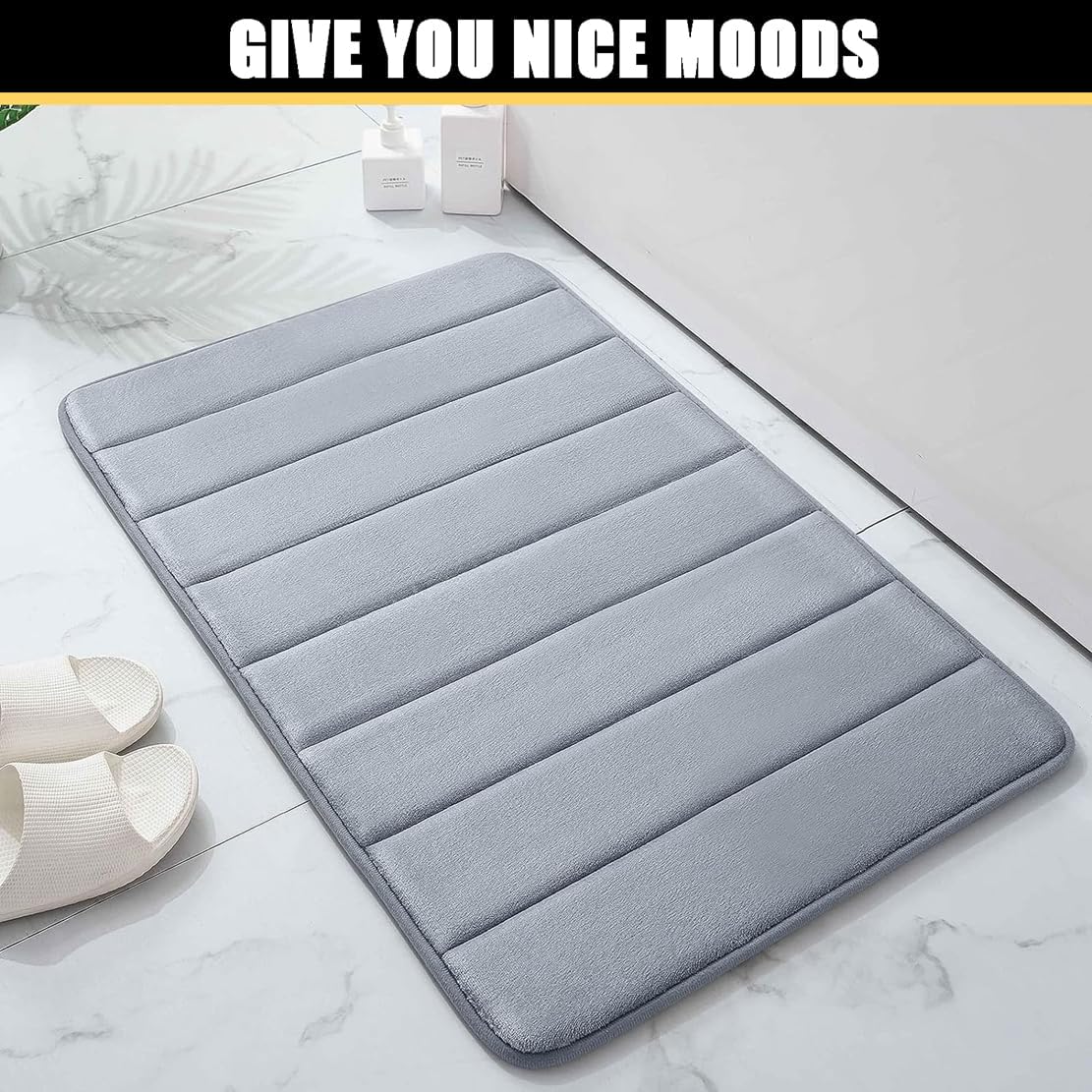 DIANKL Thick Memory Foam Bath Mat Non Slip 16x24 Inch Grey