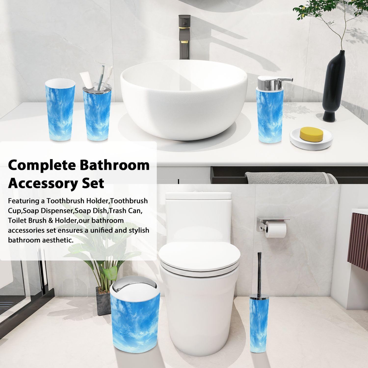 Boho Bathroom Accessory Set of 6 Pieces