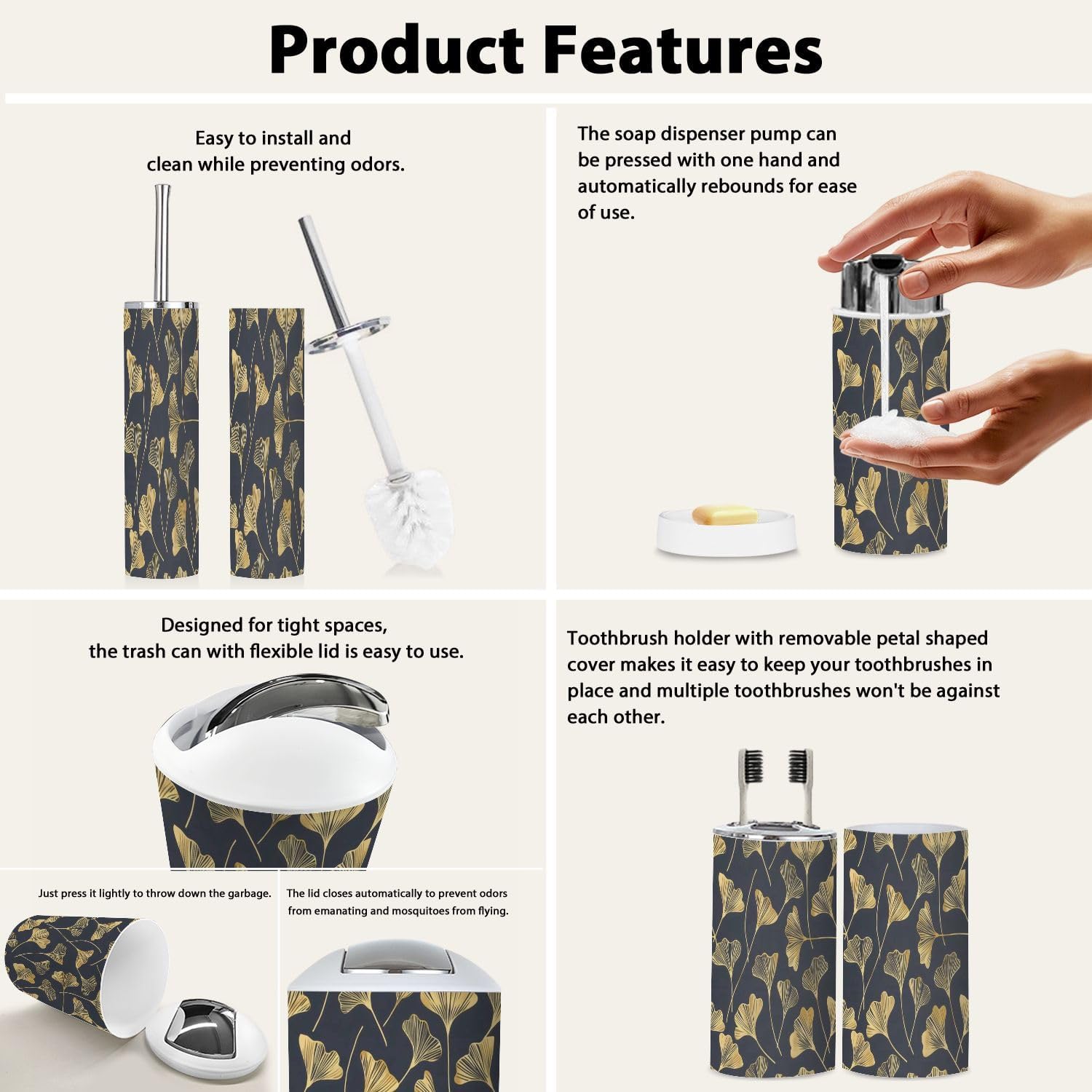 Boho Floral Bathroom Accessories Set 6 Piece