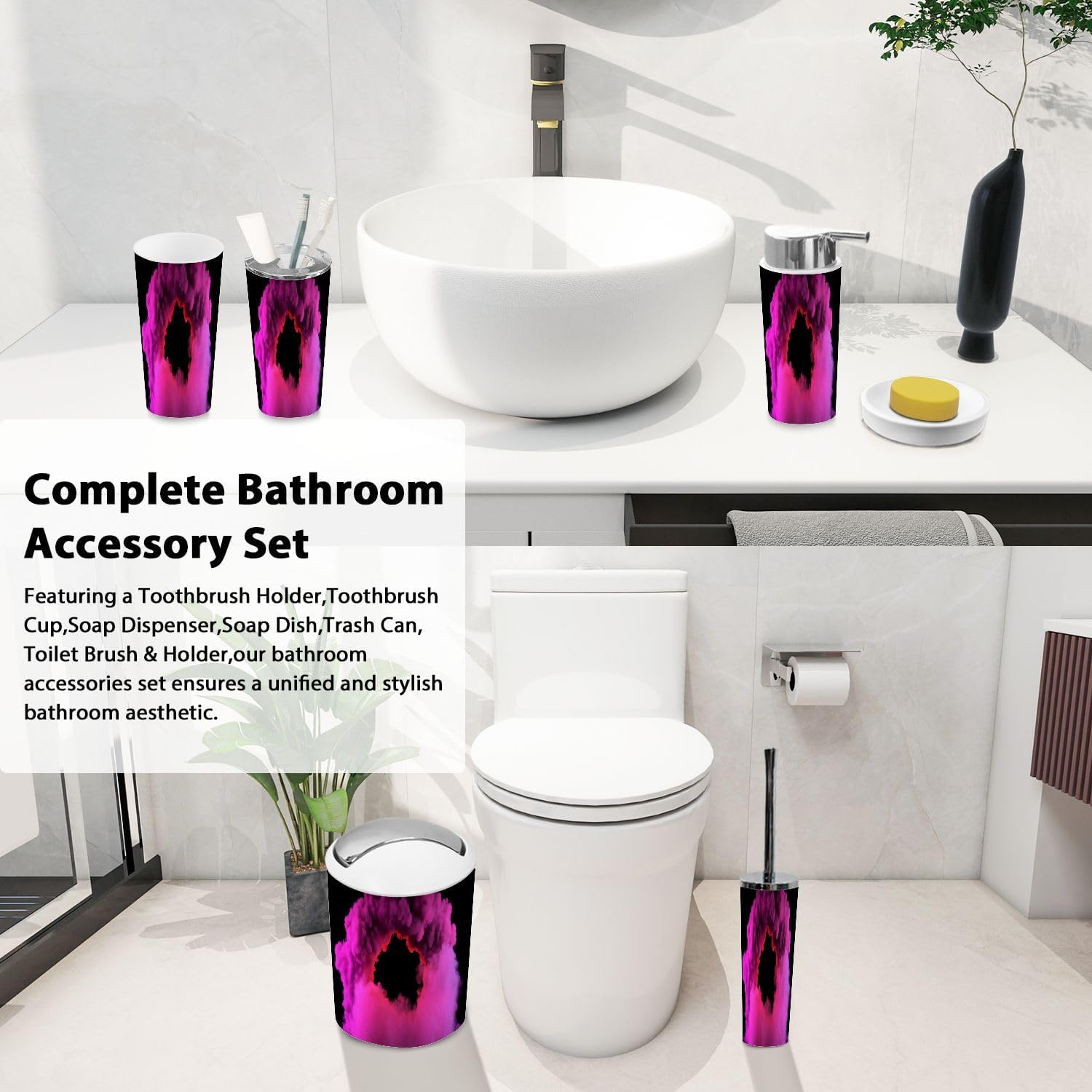 Boho Glowing Tunnel Neon Bathroom Accessories Set 6 Piece