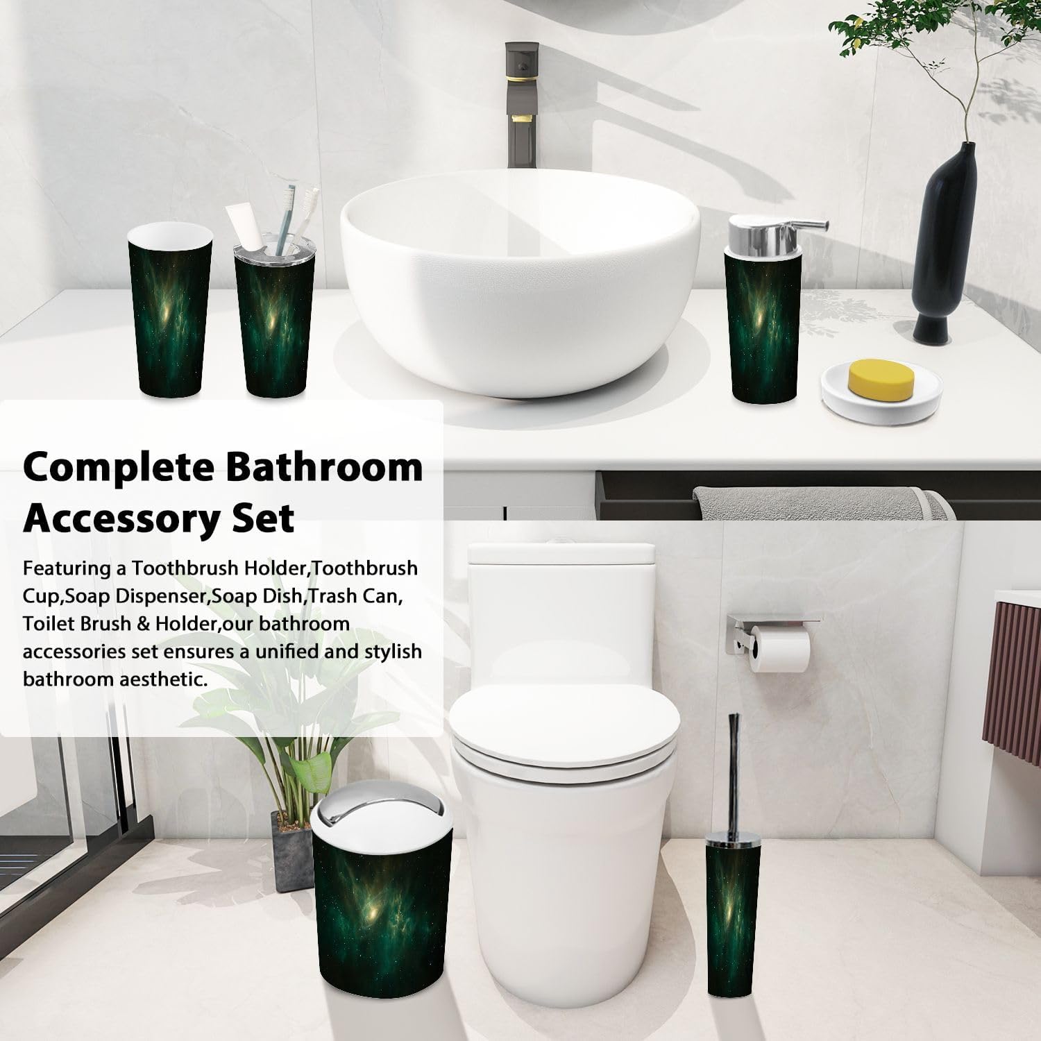 Boho Style Bathroom Accessory Set 6 Piece 1