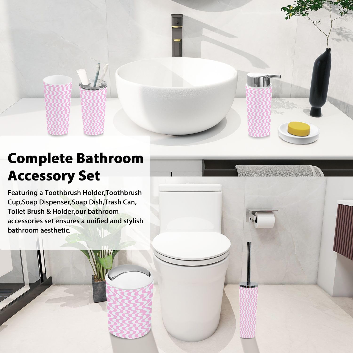 Boho Optical Illusion Bathroom Accessory Set 6 Piece