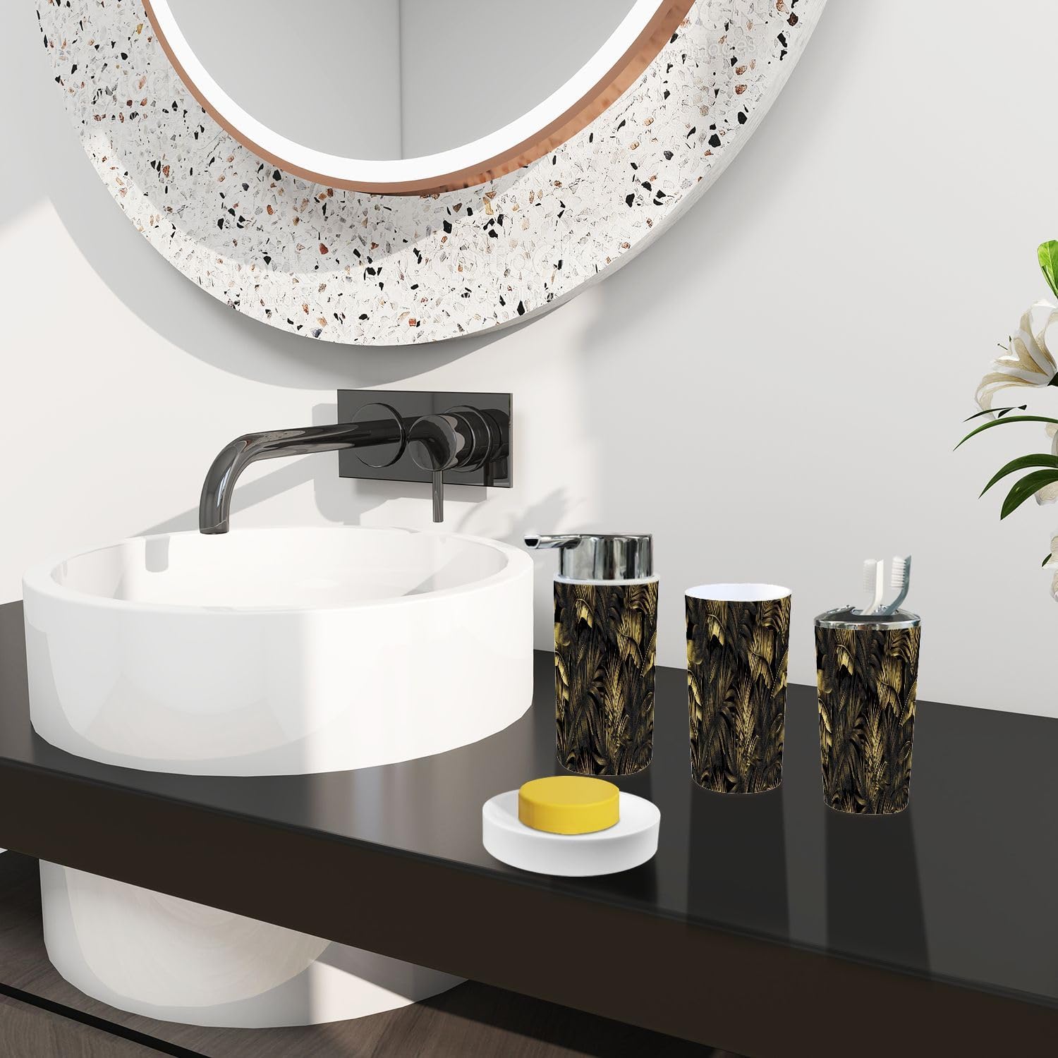 TRANQDEHOM 6-Piece Boho Tropical Bathroom Accessory Set