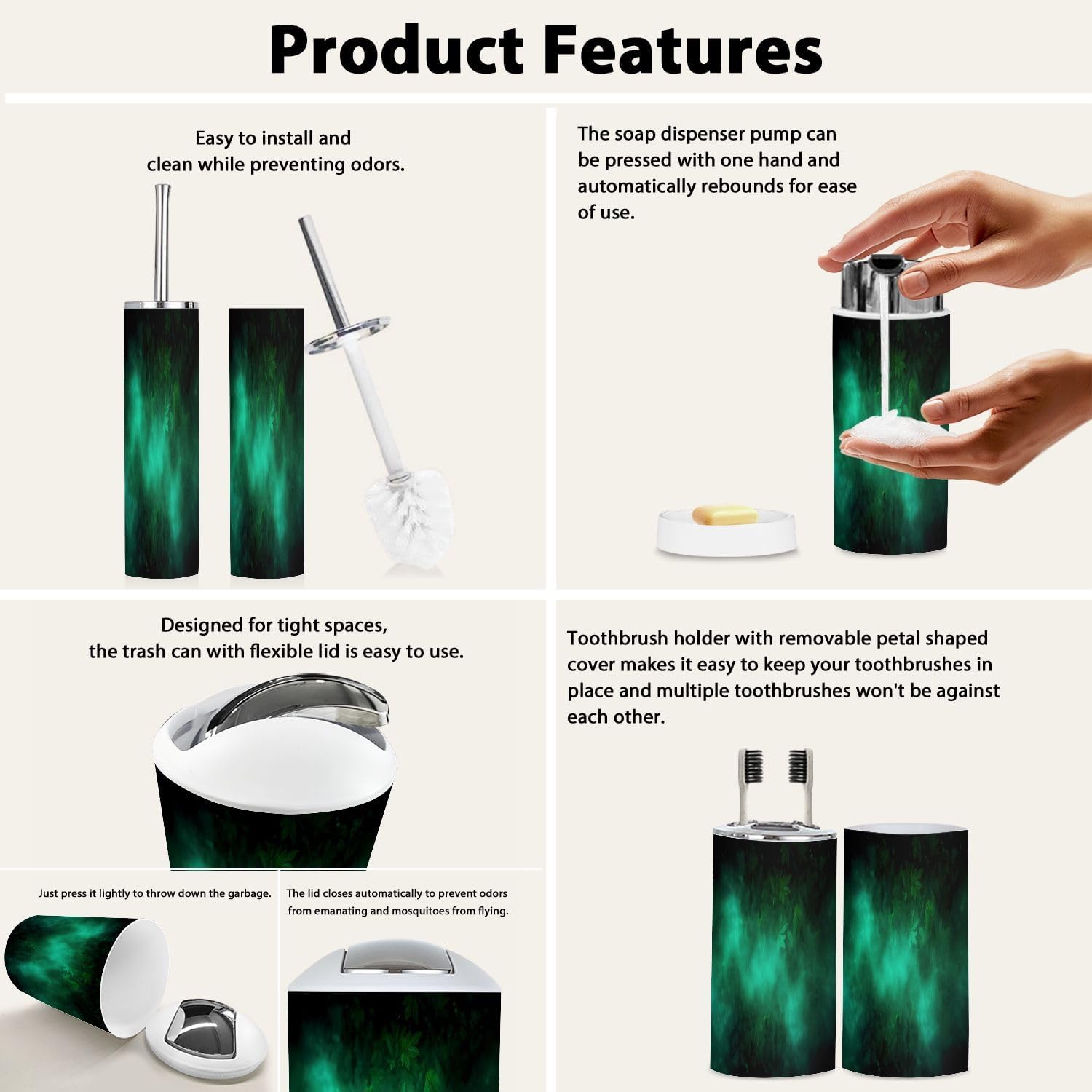 TRANQDEHOM 6-Piece Boho Green Bathroom Accessory Set
