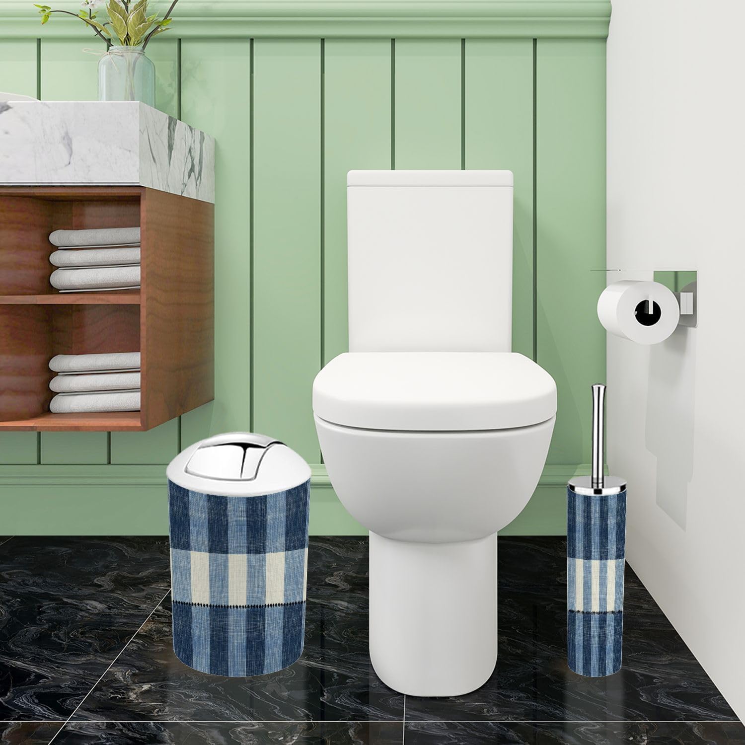 Boho French Farmhouse Blue Bathroom Accessory Set 6 Piece