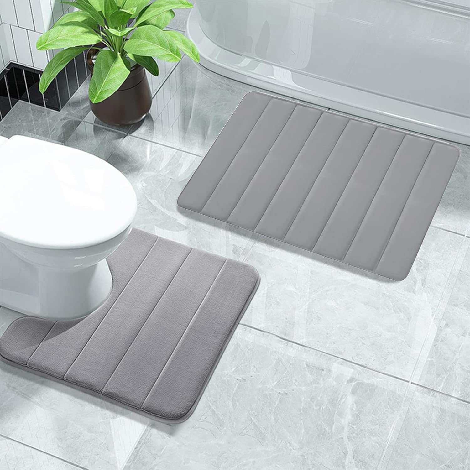Soft Memory Foam Bath Mat Set 2PCS Non-Slip Water Absorbent