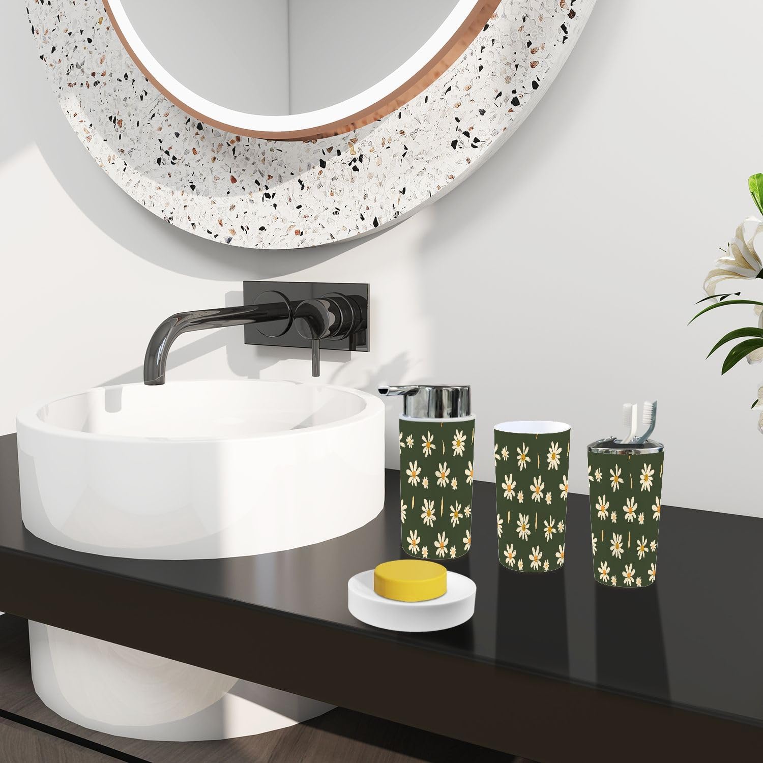 Boho Daisies Bathroom Accessory Set 6 Piece 1