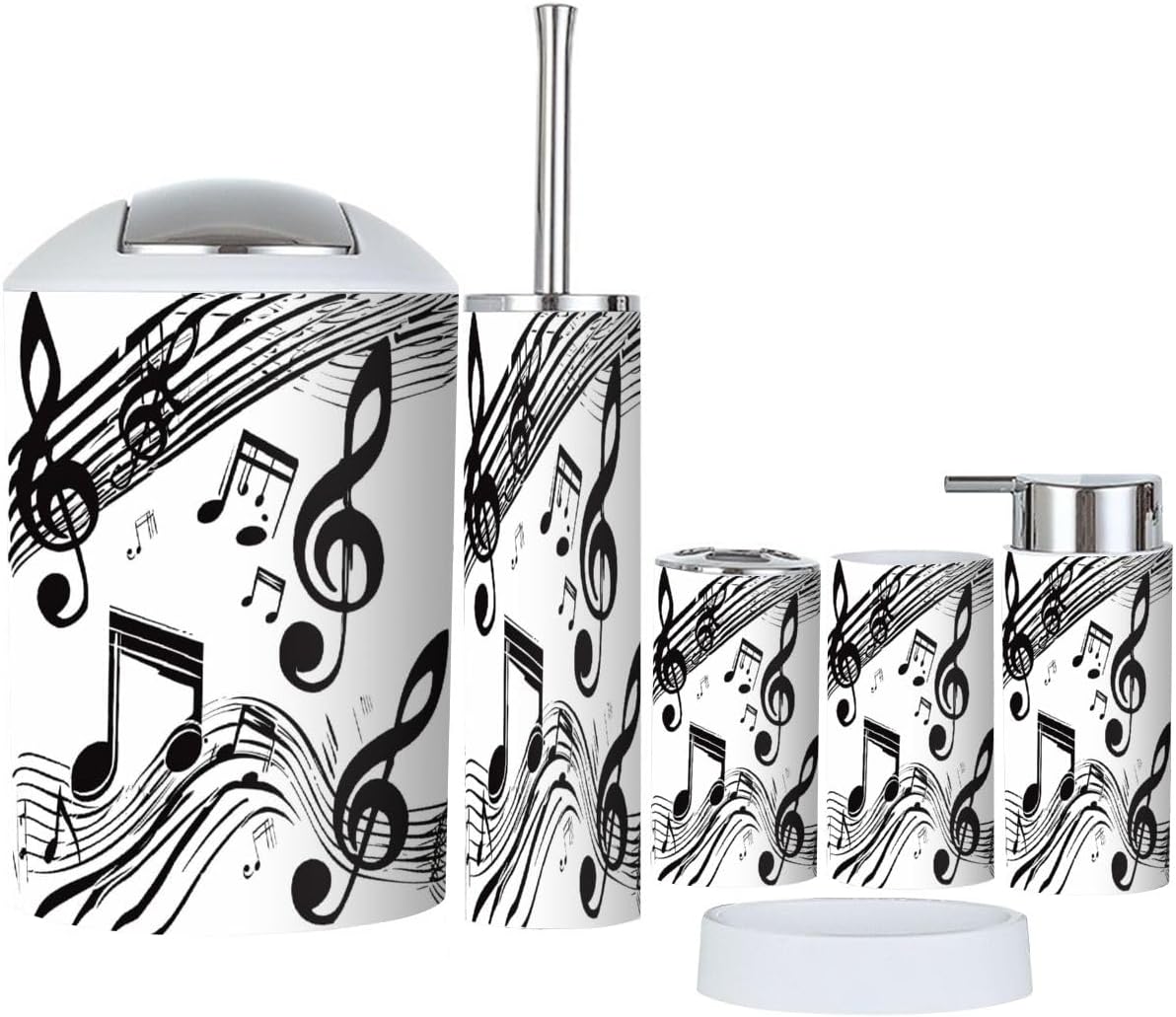 Bathroom Accessory Set 6 Piece Music Notes Design