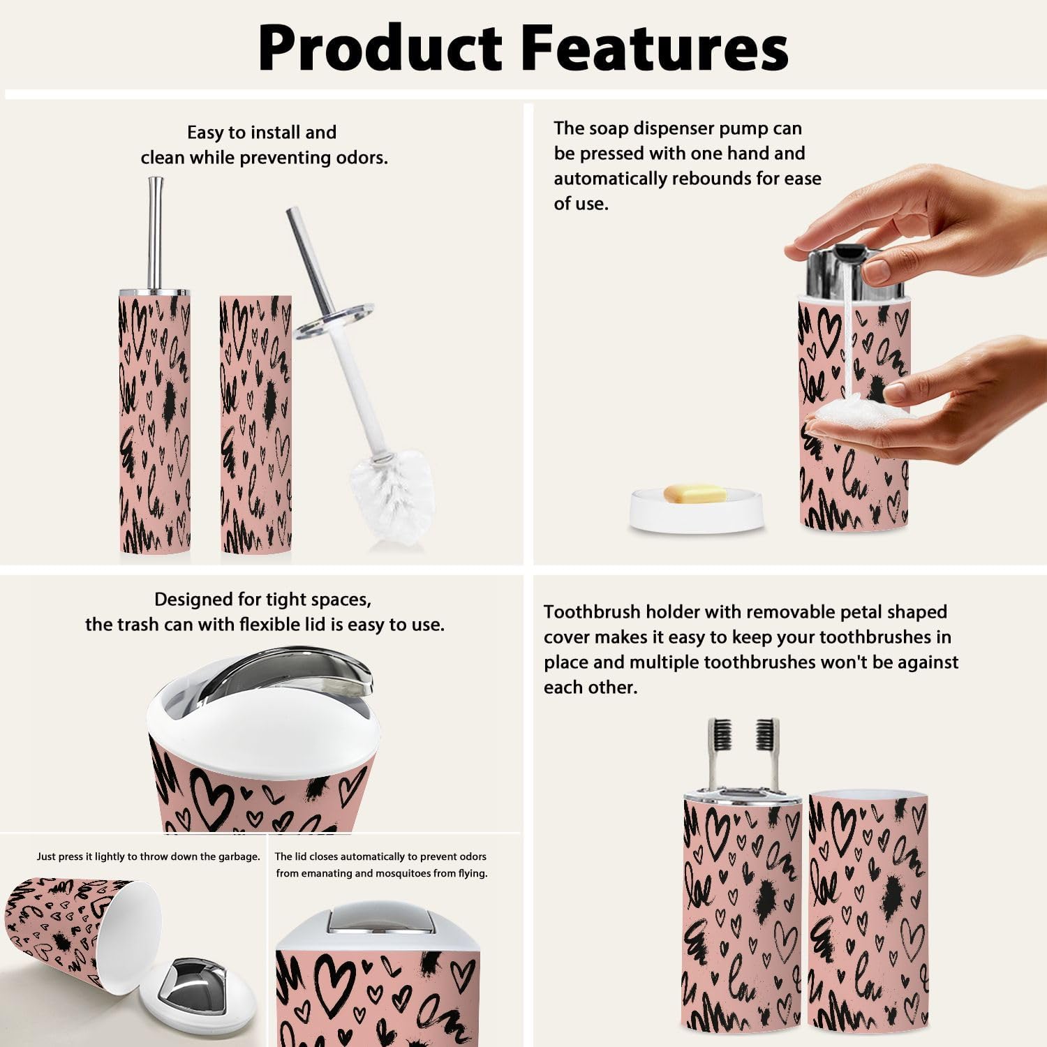 Boho Abstract Trash Can and Bathroom Accessories Set
