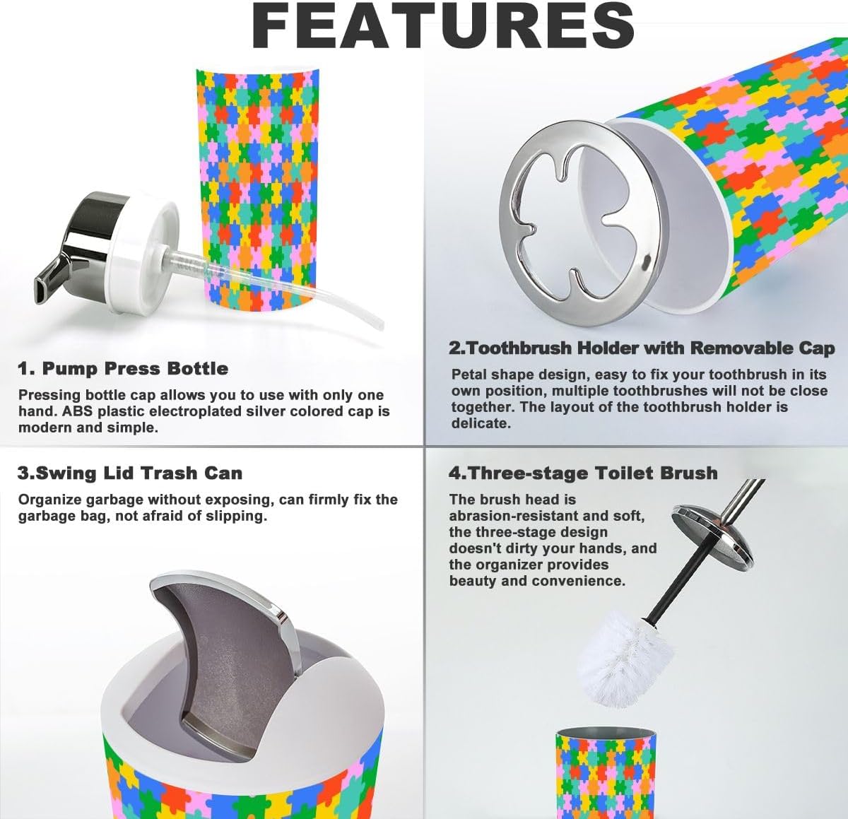 Colorful 6-Piece Bathroom Accessory Set
