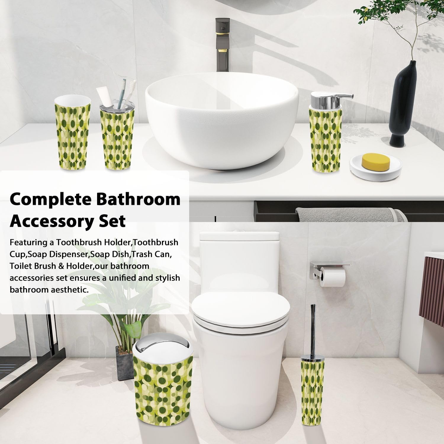 Boho Retro 6-Piece Bathroom Accessory Set