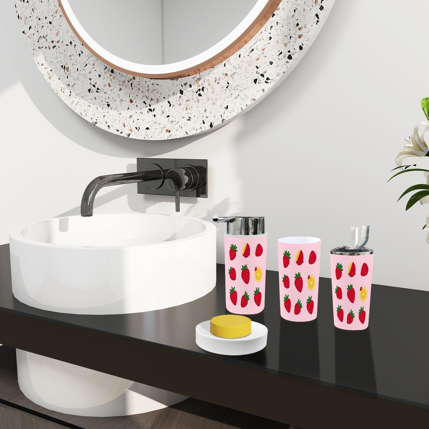 Boho Strawberry Bathroom Accessory Set 6 Piece 1