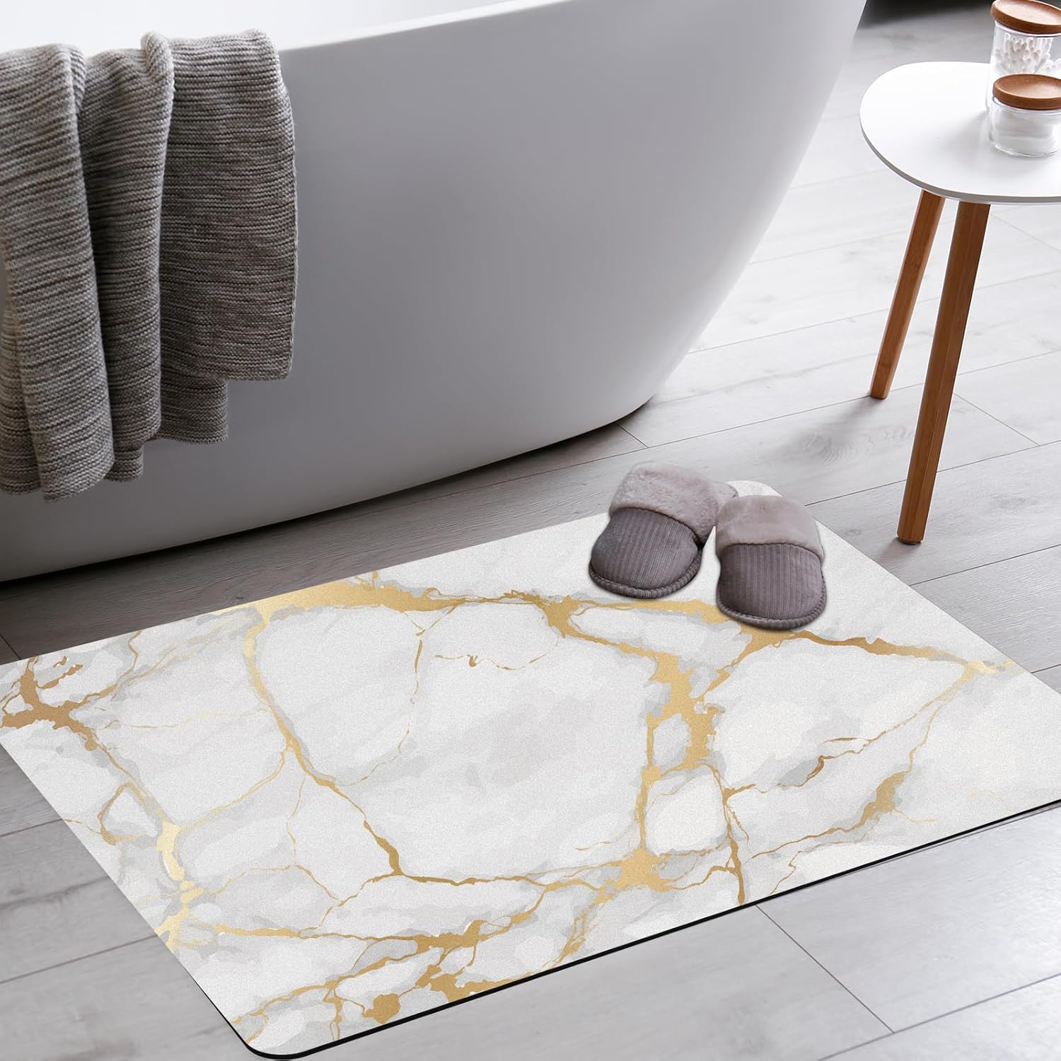 Mrcrypos Marble White Gold Bath Mat 16x24inch Non-Slip Quick Dry