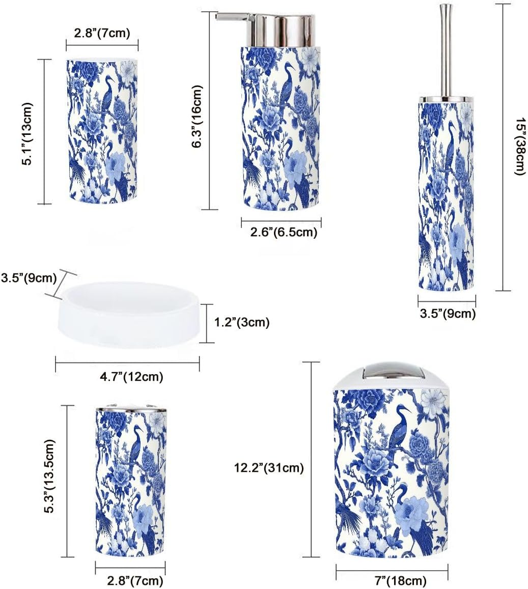 Boho Chinoiserie Bathroom Accessories Set 6 Piece