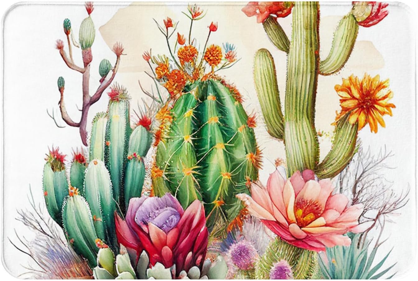 Cioroper 16x24in Non-Slip Bath Mat with Cactus Flowers Design