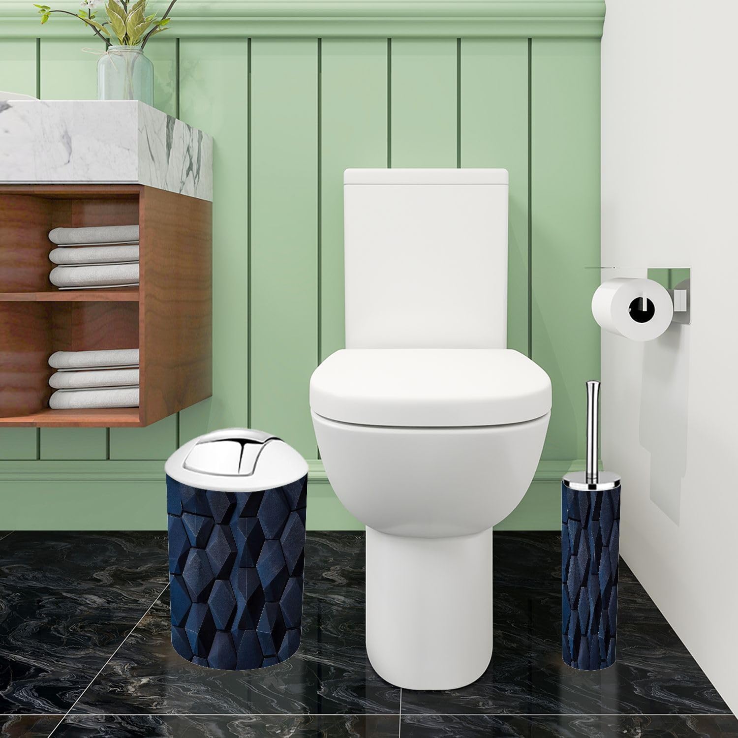 Boho 3D Wall Dark Blue Bathroom Accessory Set 6 Piece