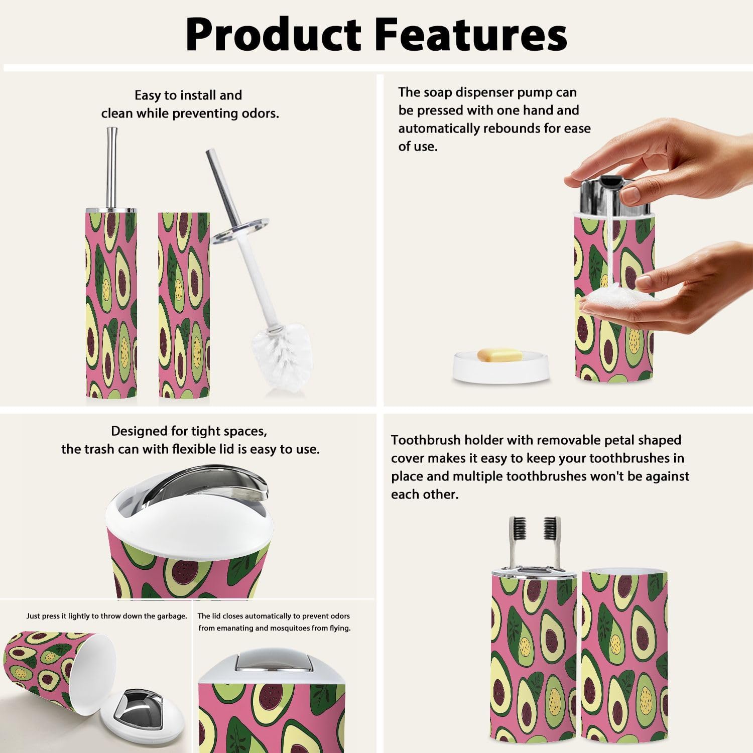 Boho Avocado Bathroom Accessory Set 6 Piece