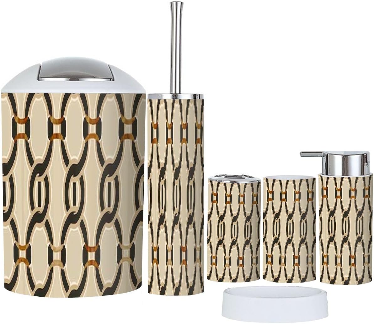 Boho Bathroom Accessory Set 6 Piece Beige