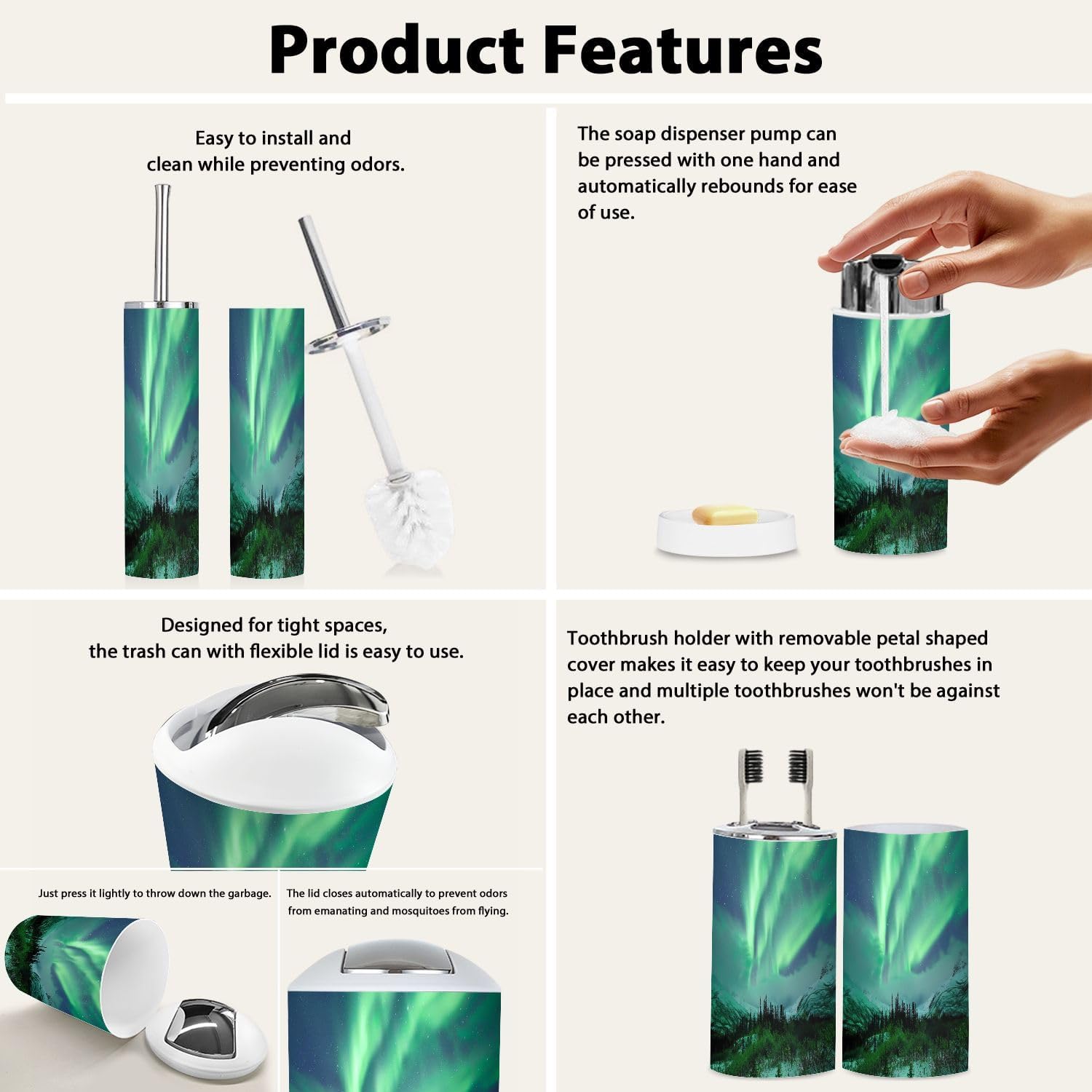 Boho Green Bathroom Accessory Set 6 Piece