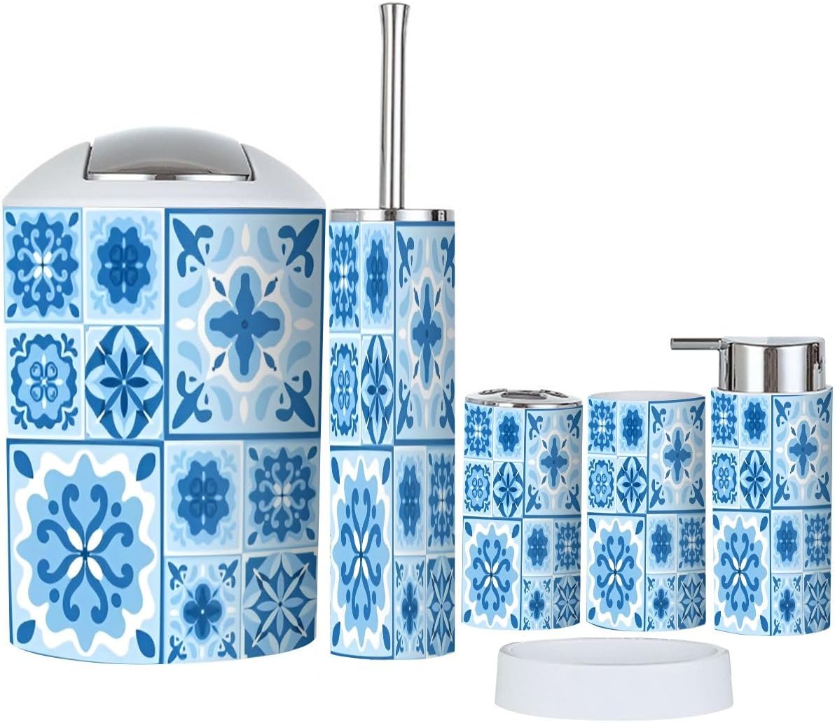6 Piece Bathroom Accessory Set with Blue Cobalt Tiles