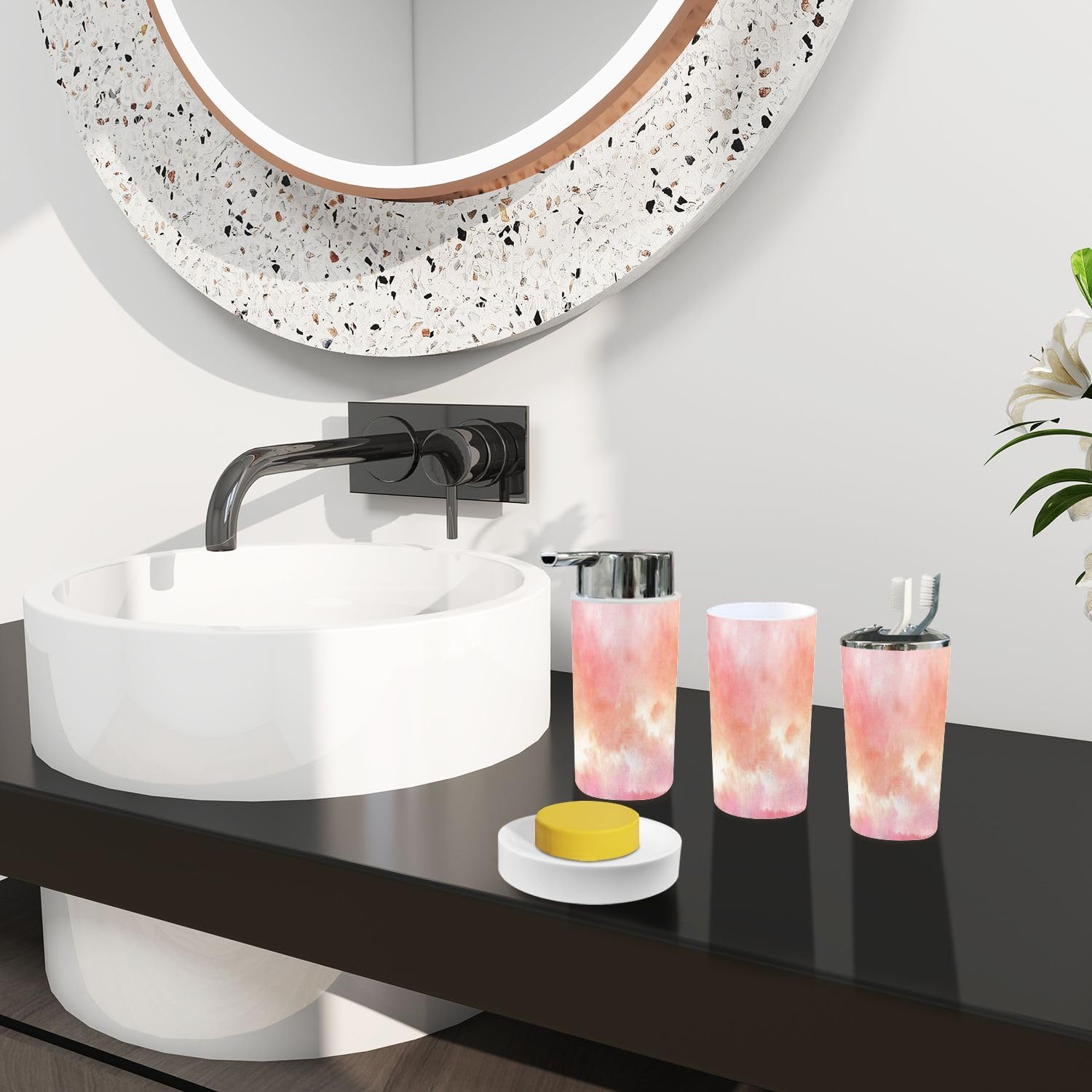 TRANQDEHOM 6 Piece Boho Trash Can and Bathroom Accessories Set