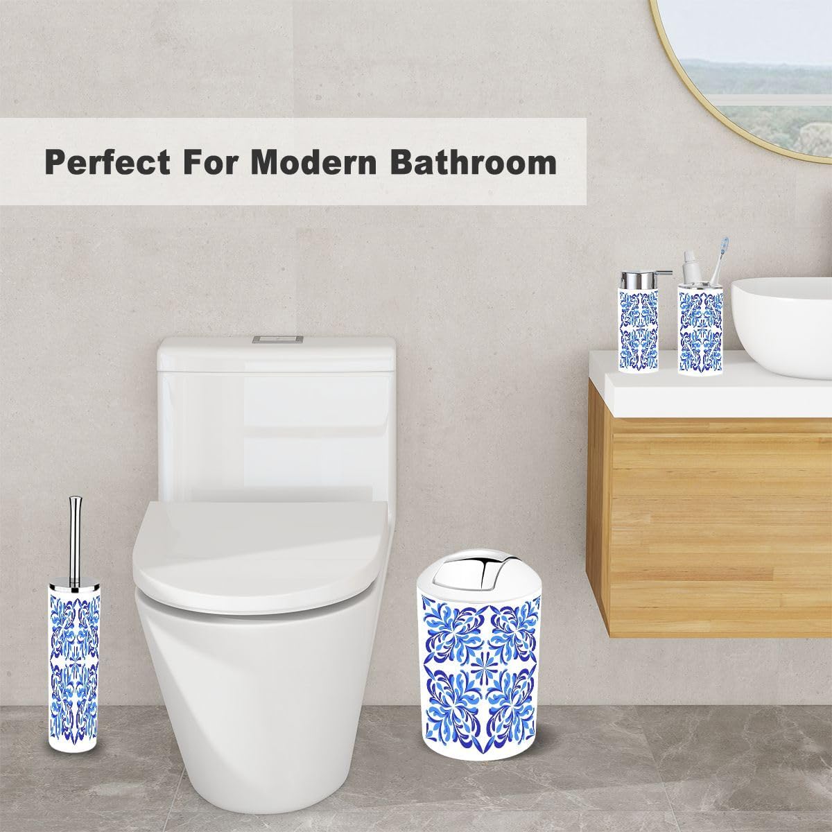 6 Piece Bathroom Accessory Set Durable Plastic