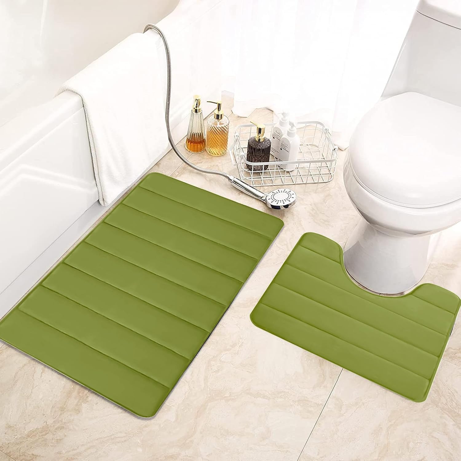 2 PCS Bath Mat Set - Soft Non-Slip Thick Machine Washable 1