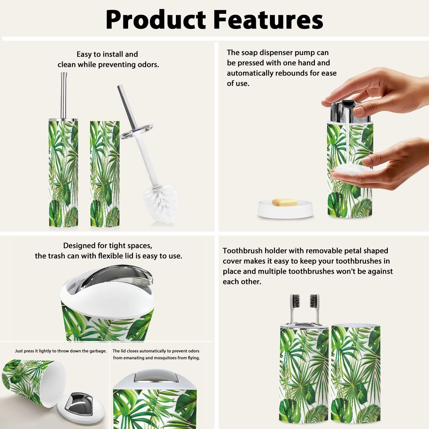 Boho Tropical Bathroom Accessory Set 6 Piece 1