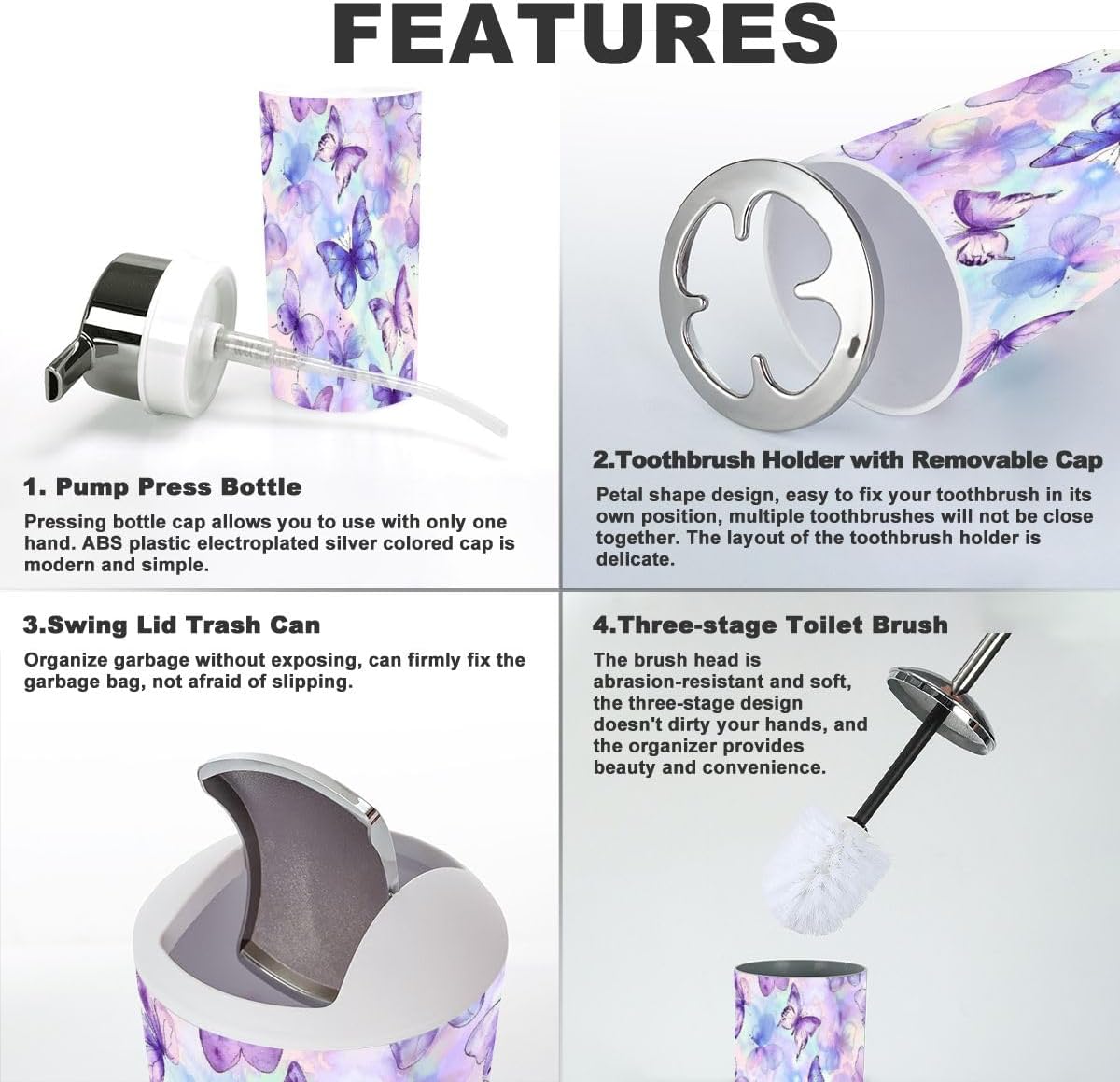 6 Piece Bathroom Accessory Set Colorful Butterflies
