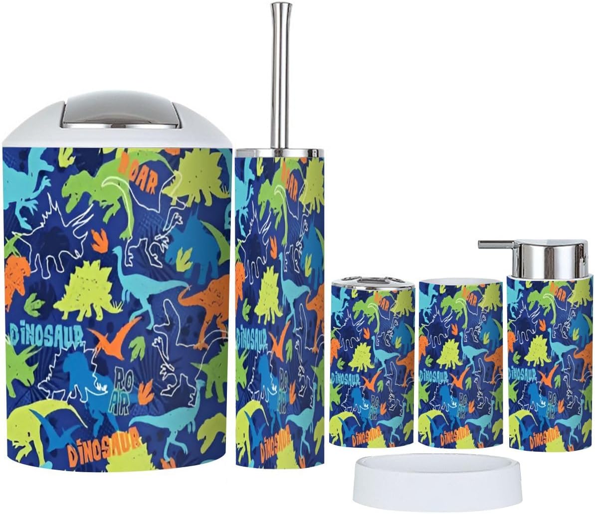 6 Piece Bathroom Accessory Set with Dinosaur Print 1