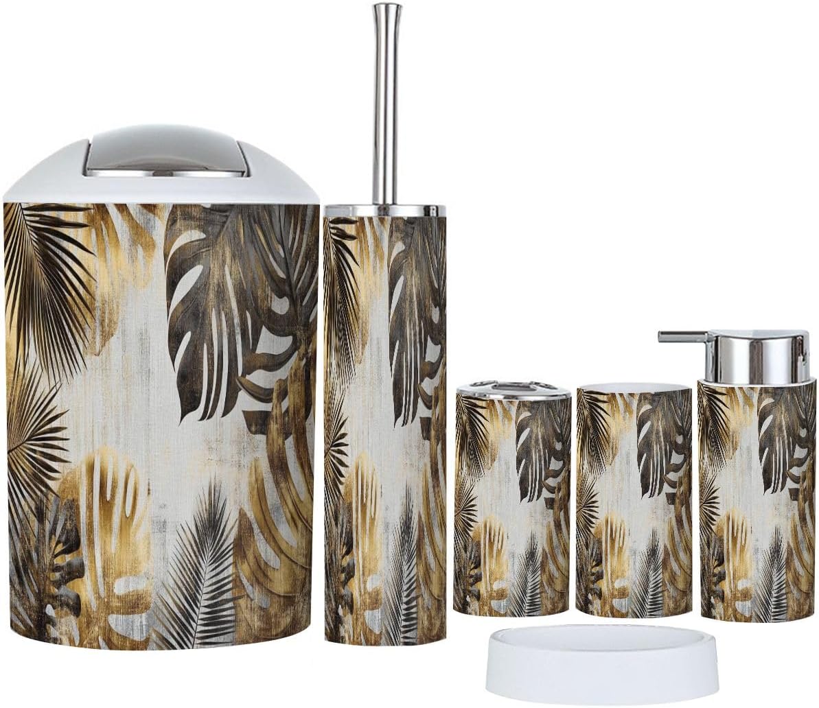 Boho Abstract Tropical Art Bathroom Accessory Set 6 Piece