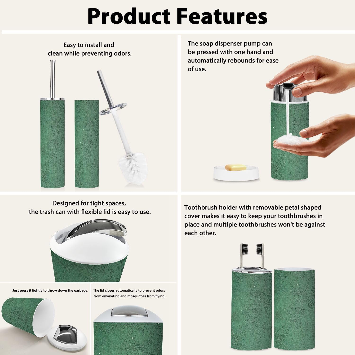 Boho Green Bathroom Accessory Set 6 Piece 1