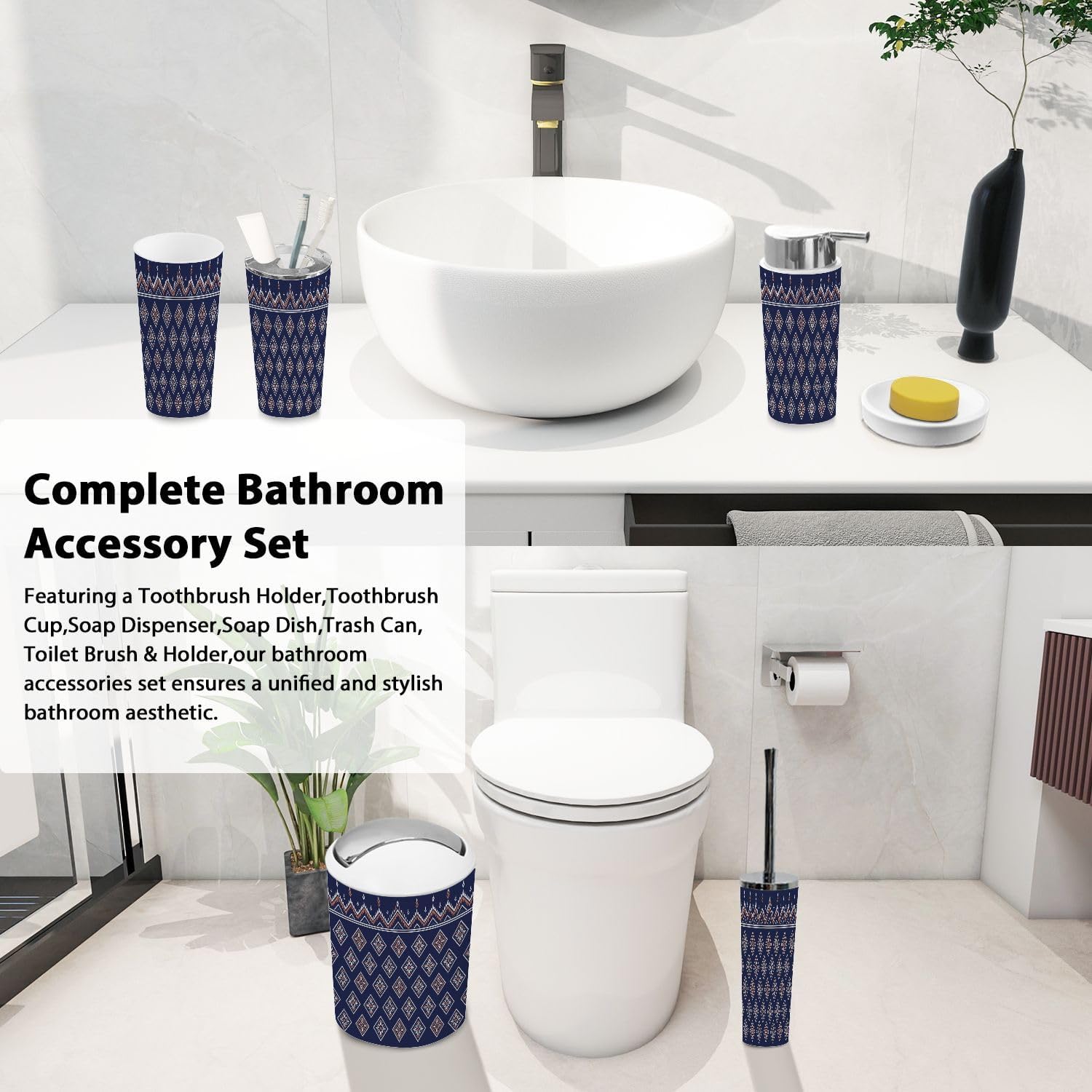 Boho Style 6-Piece Bathroom Accessory Set 1