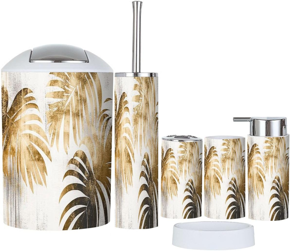 Boho Tropical Botanical Oil Art 6-Piece Bathroom Accessory Set