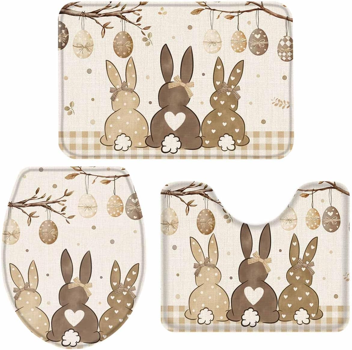 Easter Bath Rug Set with Heart and Bunny Designs