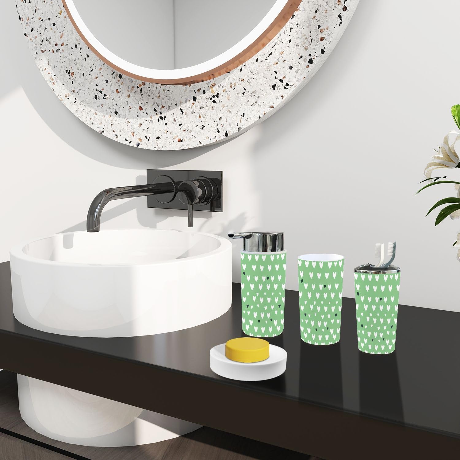 Boho White Heart Bathroom Accessory Set 6 Piece 1