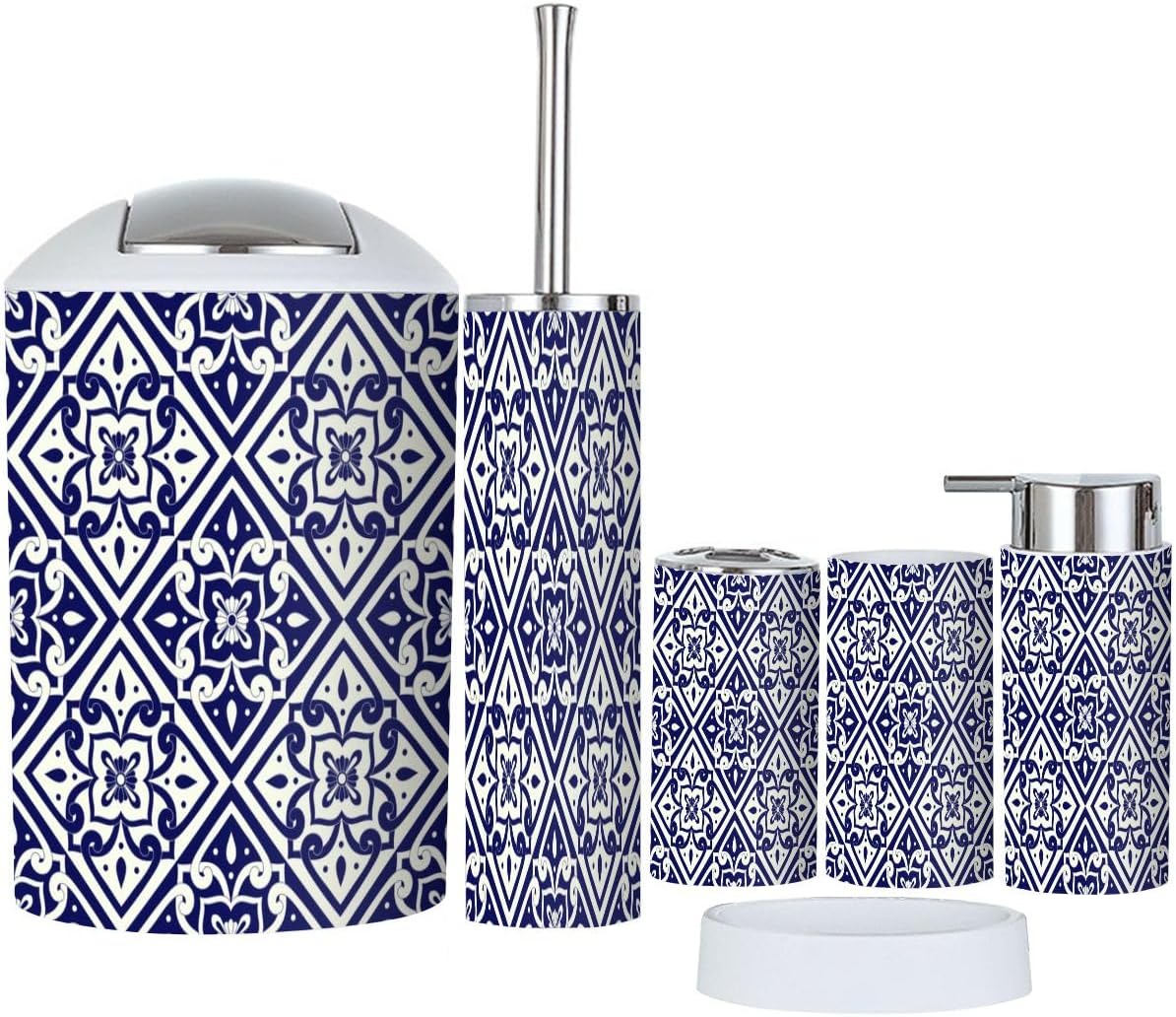 Mexican Tile Pattern 6 Piece Bathroom Accessory Set
