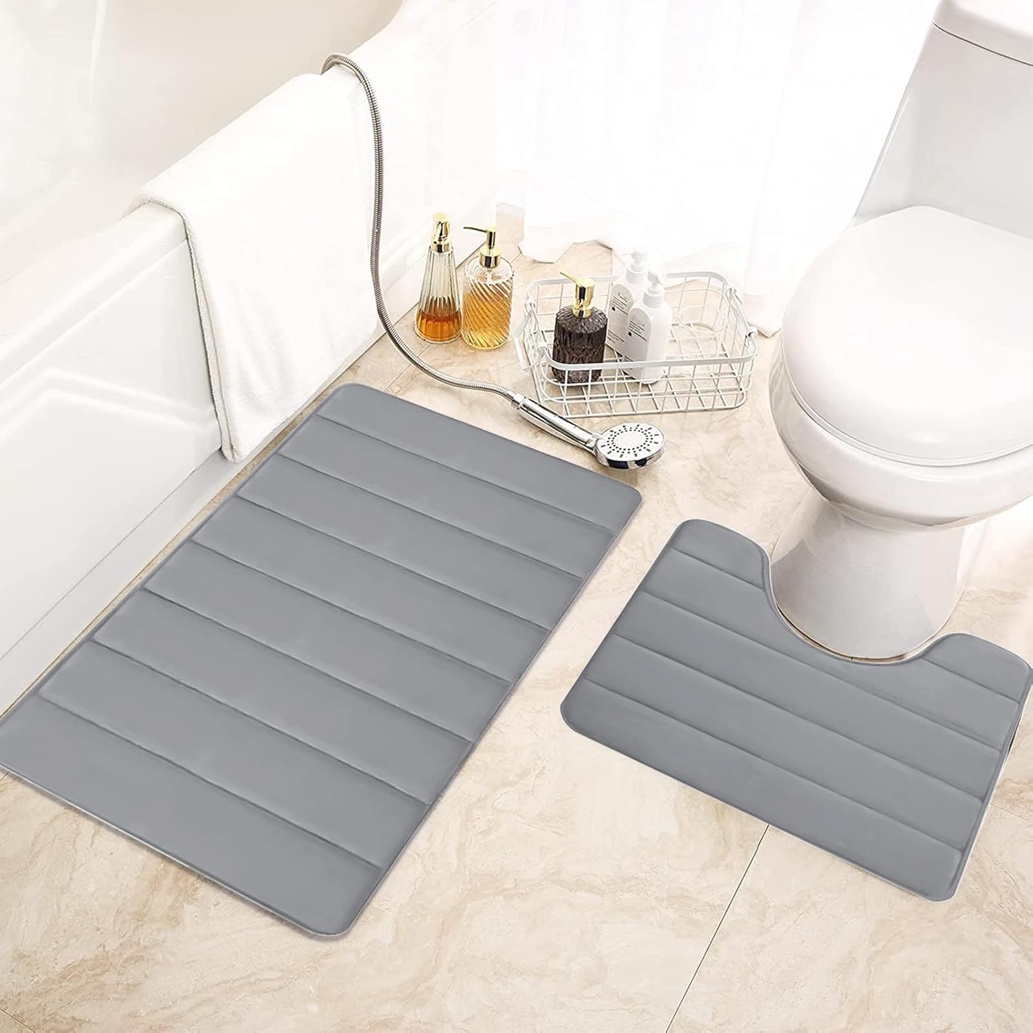 Soft Memory Foam Bath Mat Set 2PCS Non-Slip Water Absorbent