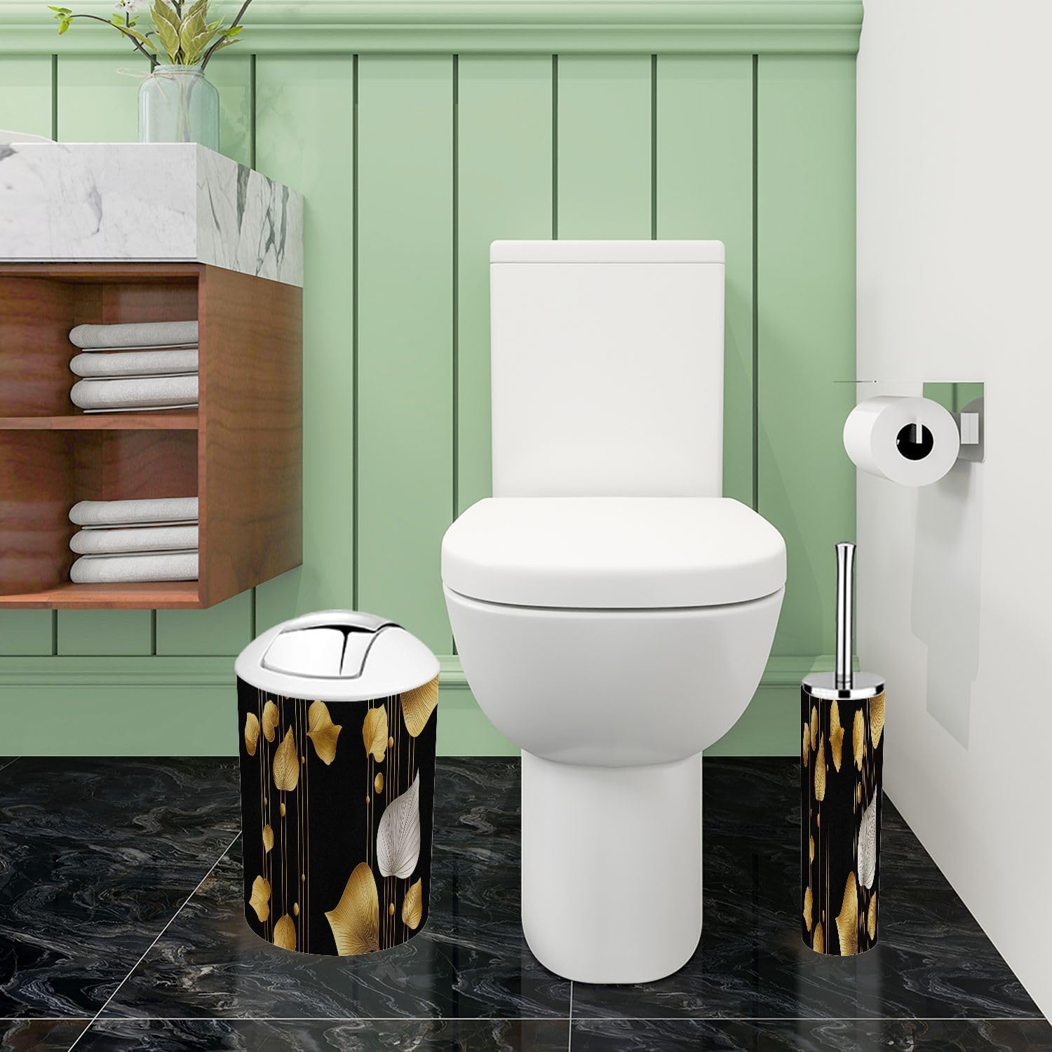 Boho 3D Golden Ginkgo Tree Bathroom Accessories Set 6 Piece
