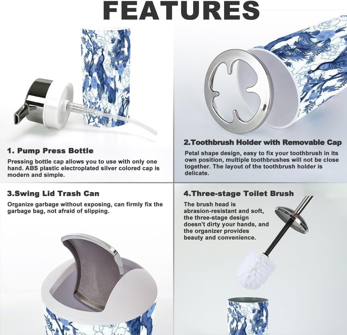 6 Piece Chinoiserie Style Bathroom Accessories Set 1
