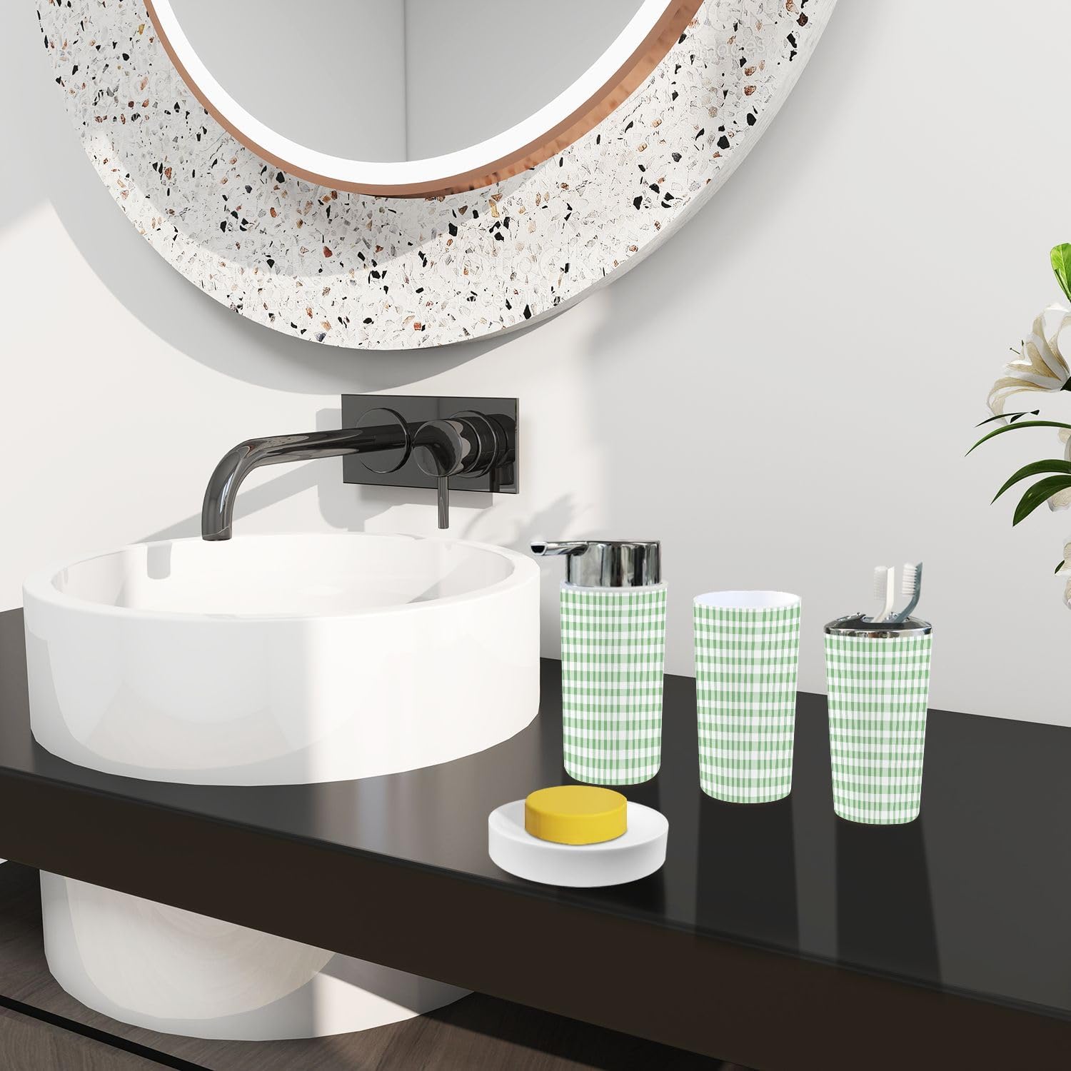 Boho Gingham Bathroom Accessory Set 6 Piece
