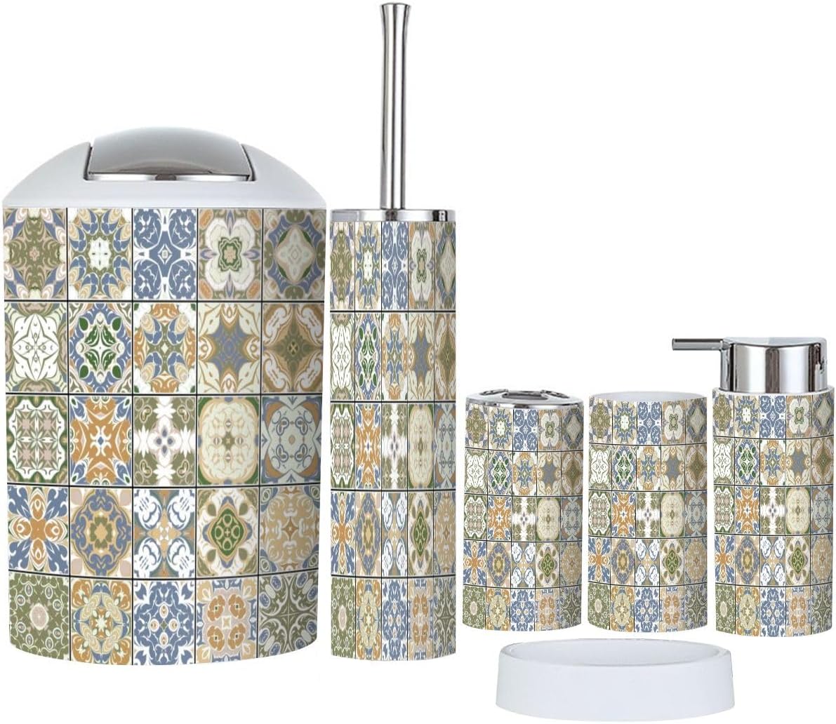 6 Piece Bathroom Accessory Set with Trash Can and Soap Dispenser