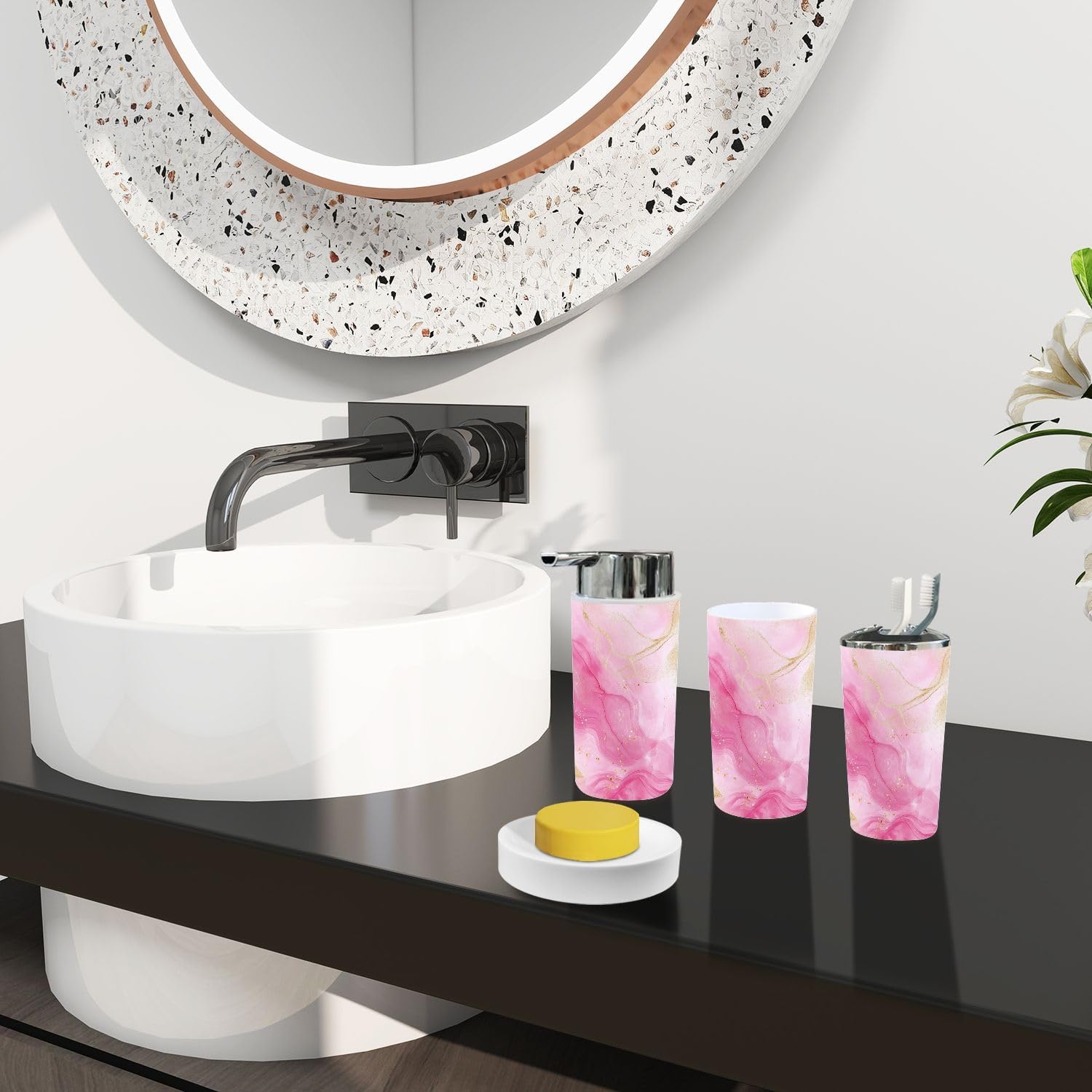 Boho Rose Pink Bathroom Accessories Set 6 Piece
