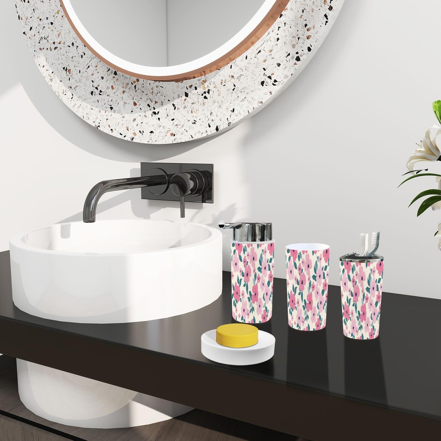 Boho Floral Bathroom Accessory Set 6 Piece