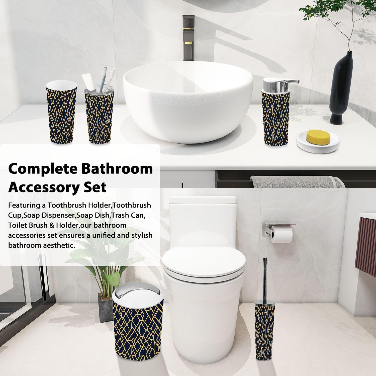 Bathroom Accessory Set 6 Piece Modern Boho Design