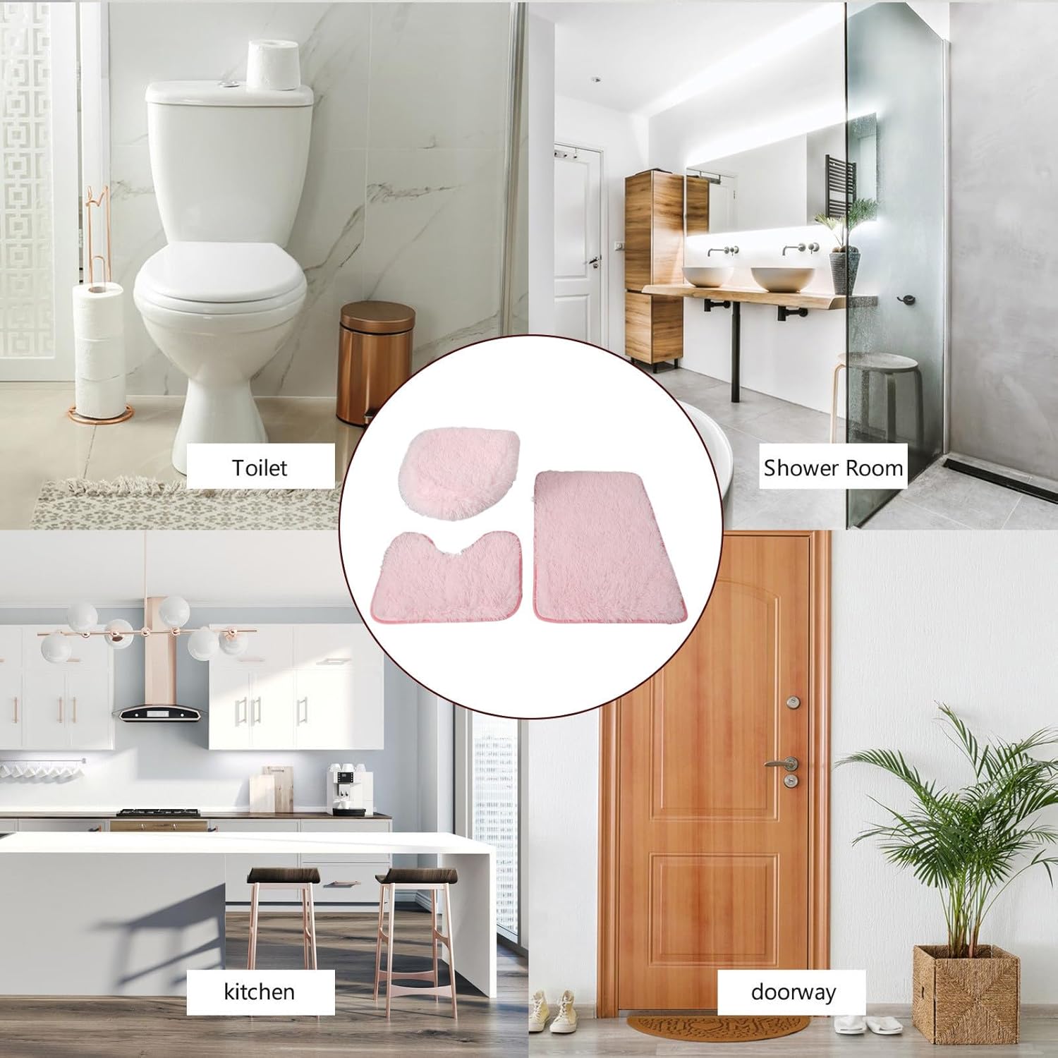 3-Piece Bathroom Rug Set - Super Soft Non-Slip Bath Mats