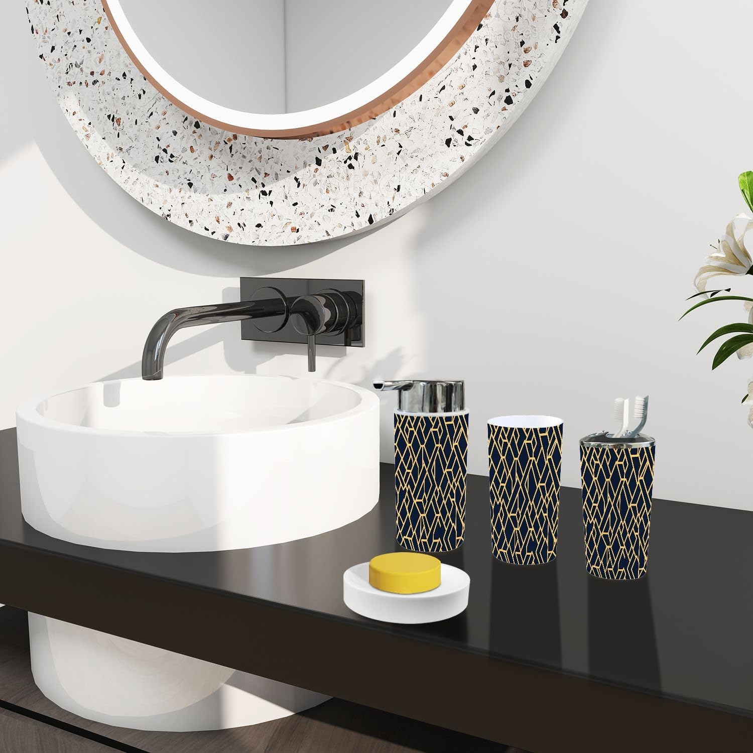 Bathroom Accessory Set 6 Piece Modern Boho Design