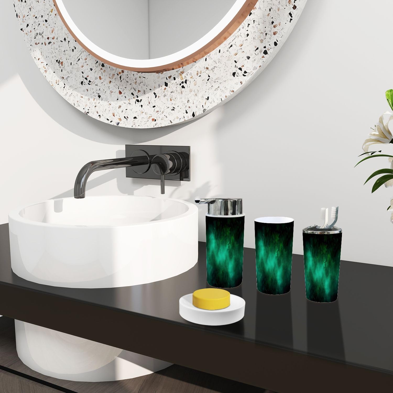 TRANQDEHOM 6-Piece Boho Green Bathroom Accessory Set
